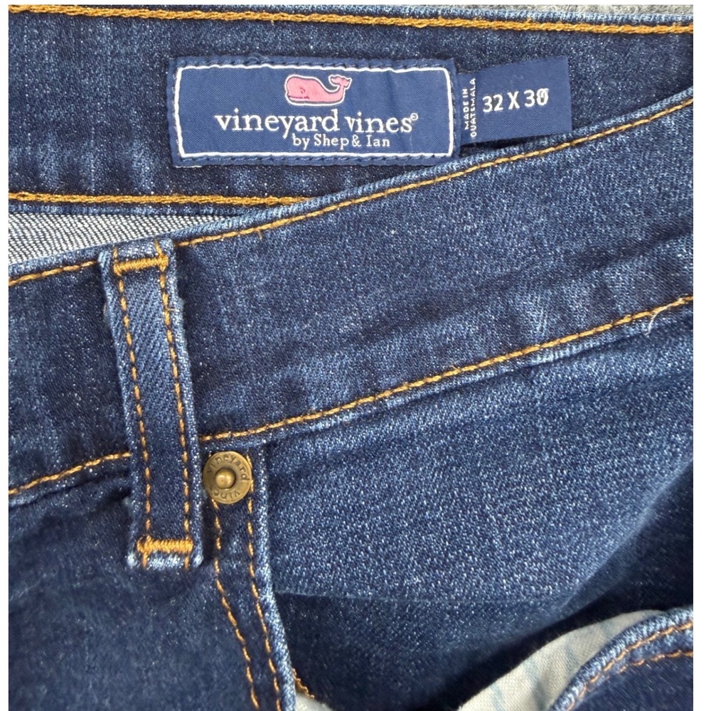 Vineyard Vines Mens Dark Wash Denim Jeans 32x30 Straight Leg Stretch Indigo - Picture 4 of 7